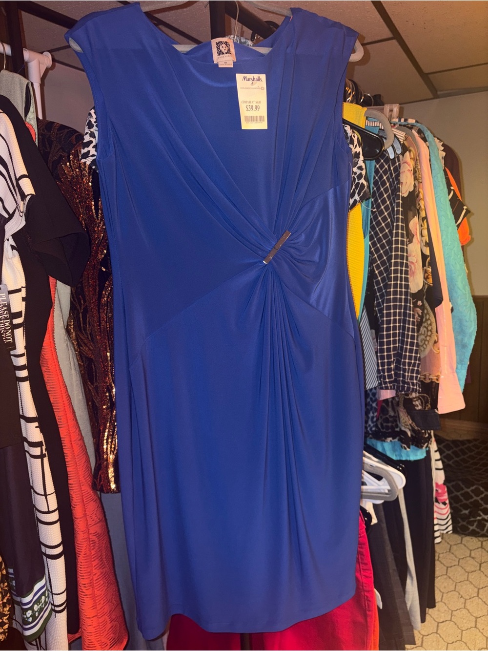 Anne Klein NWT Royal Blue Sleeveless Twist-Detail Midi Dress